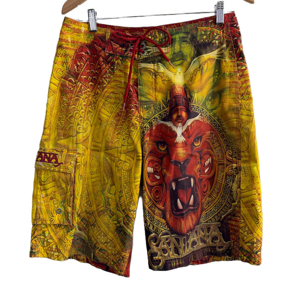 Vintage CARLOS SANTANA Lion Dragonfly Swim Surf Trunks Board Shorts Y2K 31